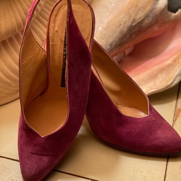 Vintage designer raspberry suede heels size 5 - Picture 2 of 4